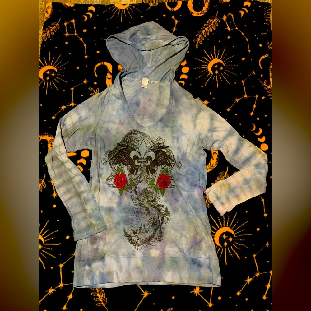 Custom dyed hooded long sleeve top